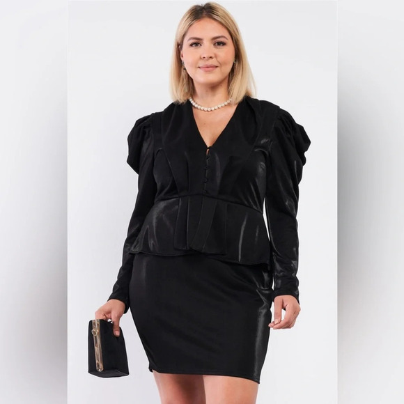 NWT-Victorian Steampunk V-Neck Button Front Pleated Blazer Fitted Dress - Picture 5 of 7